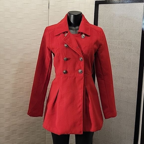 IRIS BASIC COAT NOTCH LAPEL DOUBLE BREASTED FIT & FLARE COAT - Picture 3 of 15